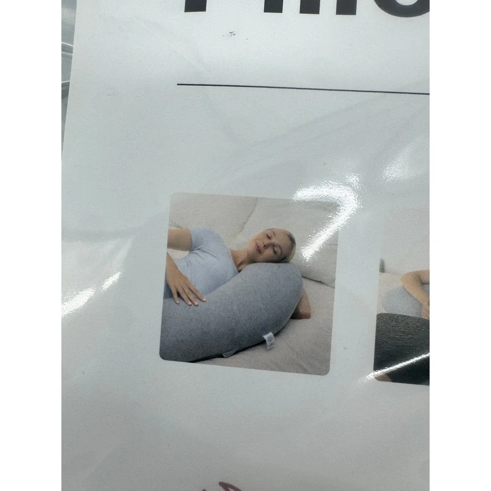 Momcozy Pregnancy Pillow J-Shape Grey Velvet Cover Breathable Maternity Sealed